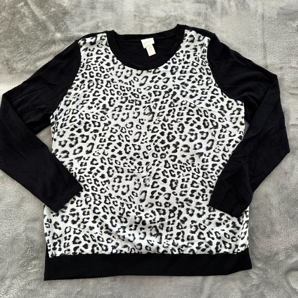 Chico's Animal Print Long Sleeve Pullover Shirt Women's size 2 US LARGE 12